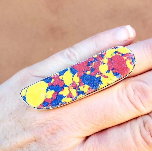 New Mosaic Balloon Jasper 925 Silver Statement Ring. - Picture 2 of 14